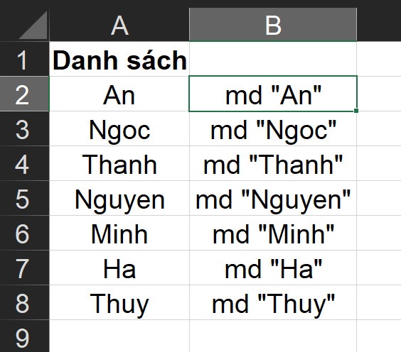 Cách tạo folder hàng loạt với excel